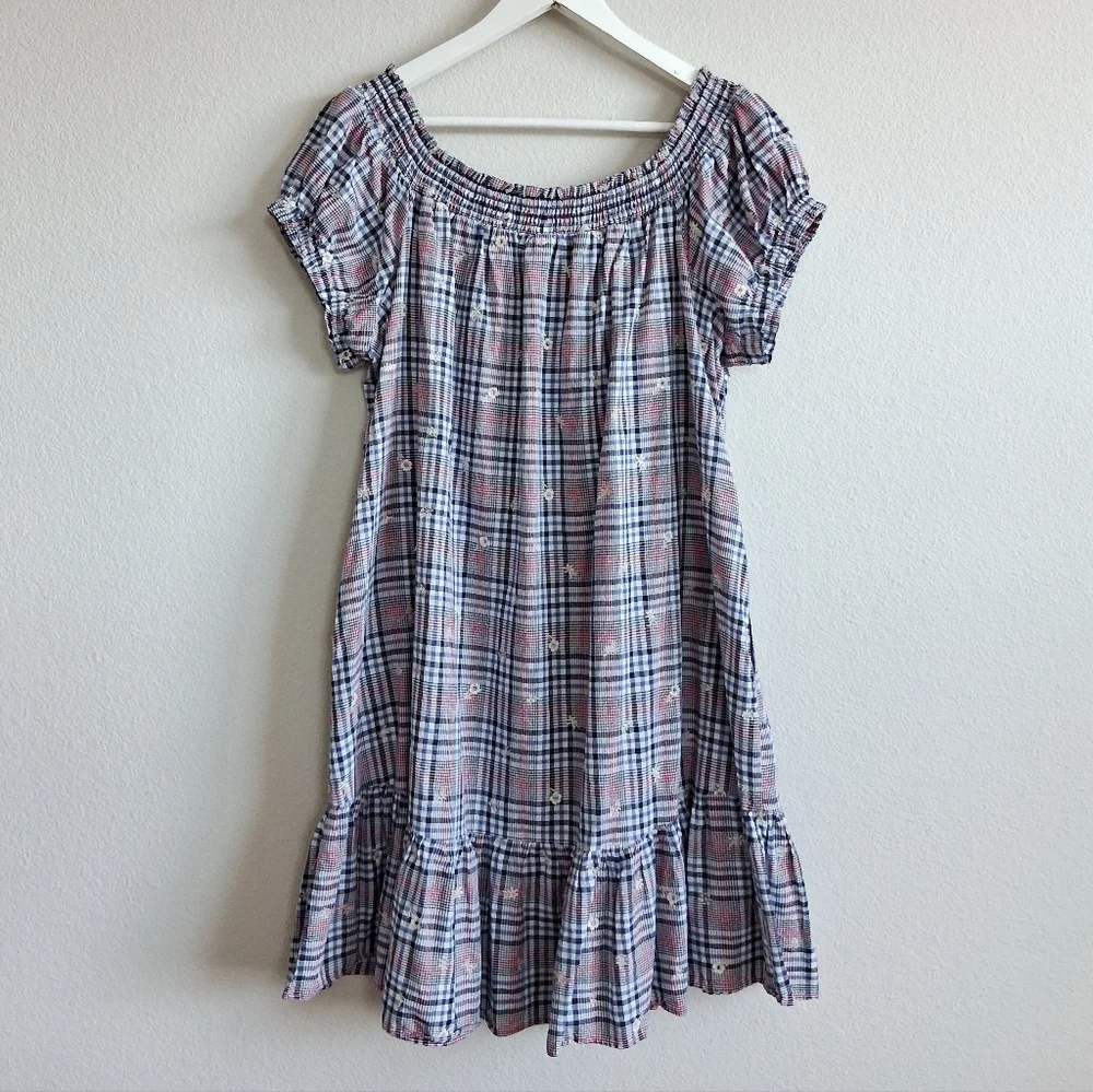 Anthropologie Plus Floral Embroidery Plaid Mini Dress - Picture 8 of 16